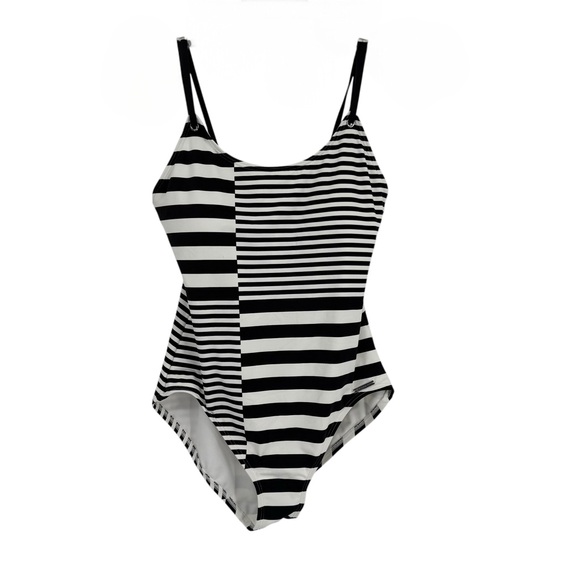 Michael Michael Kors NWT Swimsuit Black stripe Womens Size 14 One Piece Beach - Picture 1 of 9